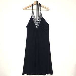 Taboo Black Stretch & Silver Sequin V Neck midi dress